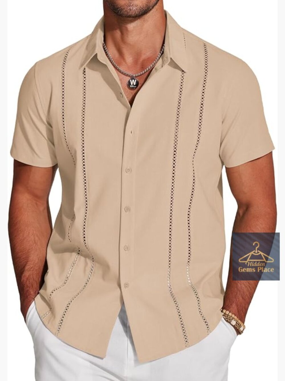 Men's Guayabera Shirt Short Sleeve Button Down Casual Summer Beach Lightweight